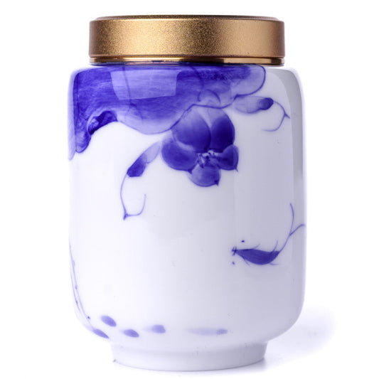 Porcelain Tea Caddy Lotus and Fish, 180 ml
